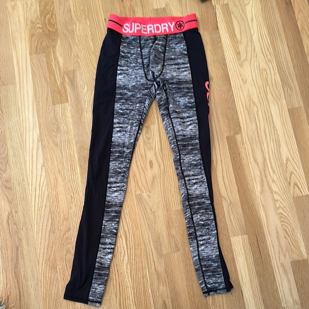 Superdry Black and Gray Leggings with Performance Stretch